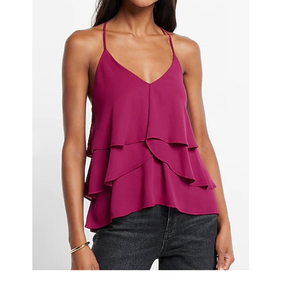 NWT: Express - Women's Ruffled, V-Neck, Racerback,  Plum Camisole (size S) - Picture 3 of 4